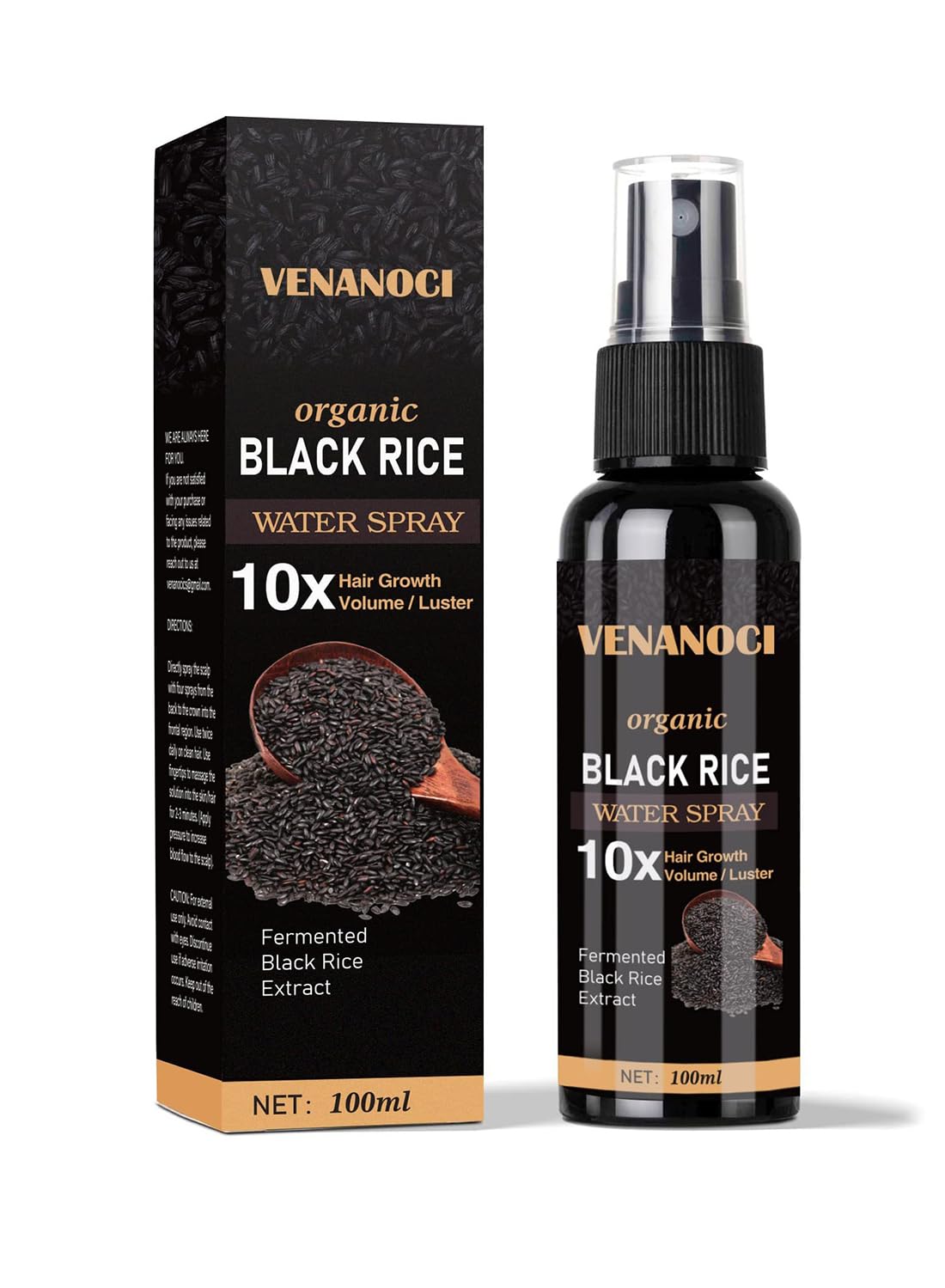 Hair Helper Spray, Moisturizing Strengthening Hair Growth Spray for Thinning Hair, Anti Hair Loss Volumizing Organic Black Rice Water Spray for Hair Growth, Restore Dry Damaged Hair 100ml