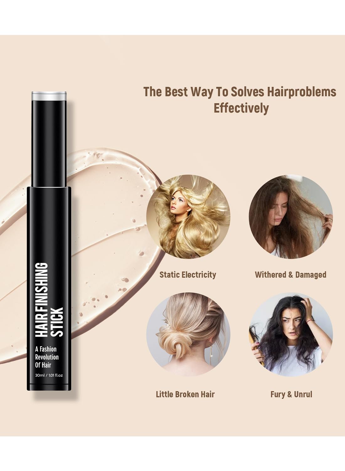 Hair Finishing Stick, Non Greasy and Non Sticky Small Broken Hair Finishing Cream, Refreshing Hair Wax Stick for Frizz & Flyaway, Hair Gel 30ml