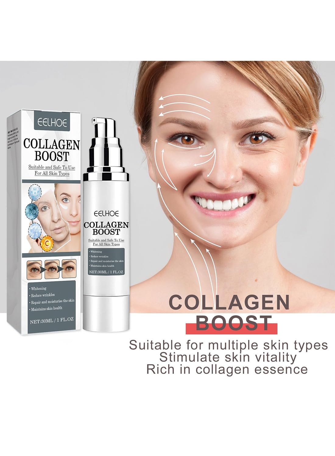 Collagen Boost Anti-Wrinkle Cream, Brightening Facial Cream, 30ml