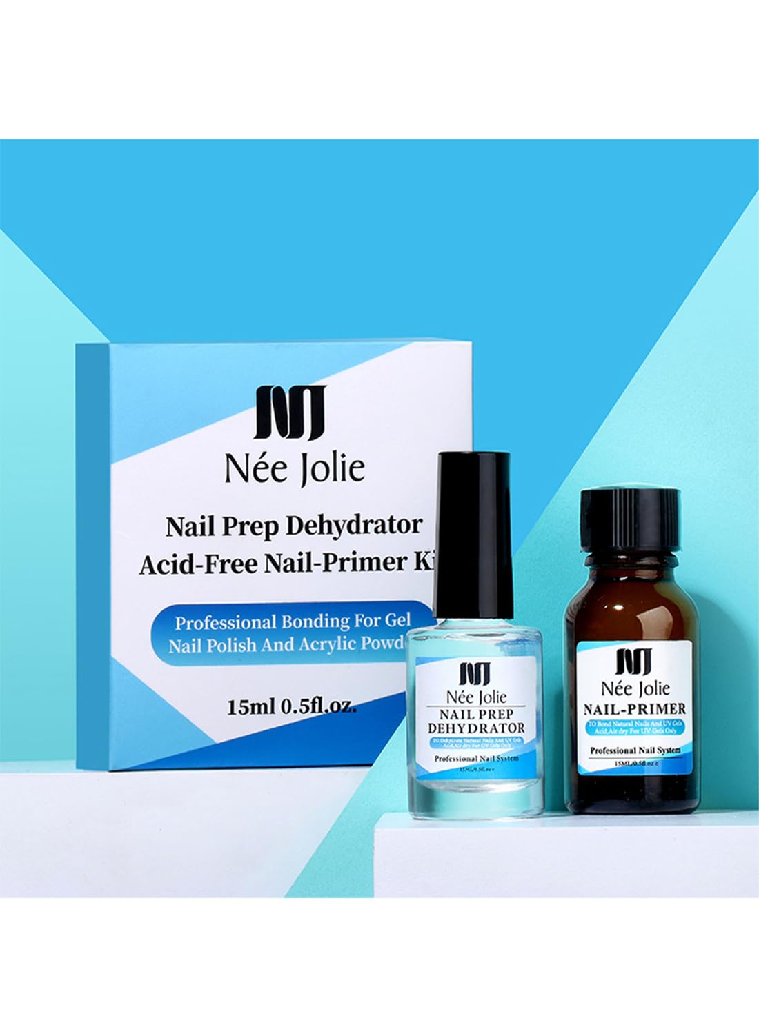 Nail Prep Dehydrator and Nail Primer Set, Fast Air Dry Gel Nail Polish Professional Nail Strengthening System, Bonding Natural Nail for Acrylic Powder