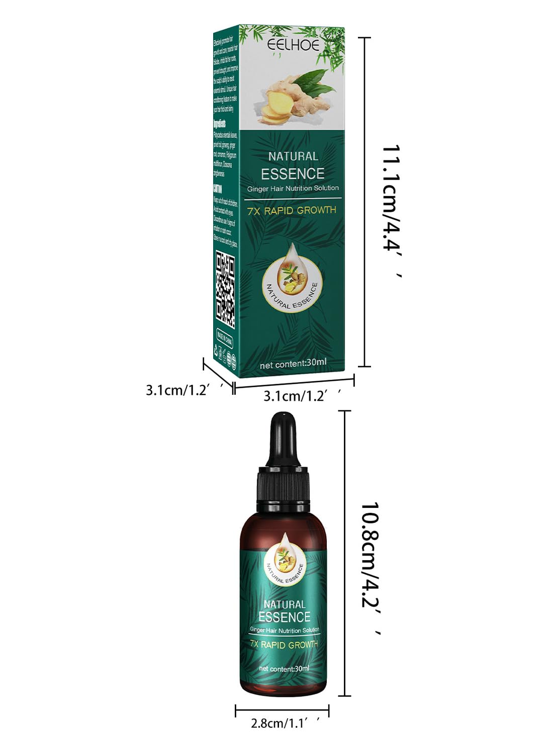 Natural Essence Ginger Hair Nutrition Solution, Ginger Hair Growth Serum, Non Greasy Hair Growth Oil to Prevent Hair Loss and Stimulate Hair Growth for Stronger, Thicker, Longer Hair 30ml