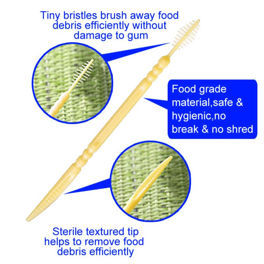 2-in-1 Double Head Interdental Toothpick Brush, Plastic Dental Floss Picks - 100 Pcs/Box, Yellow