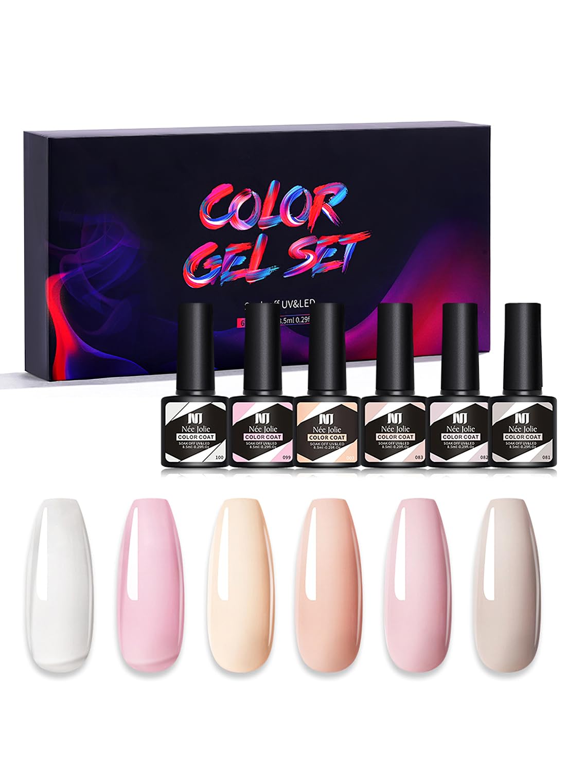 Gel Nail Polish Kit, 6Pcs Gel Nail Polish Kit, Soak Off UV LED Nail Lamp, Nail Art Design DIY Home Gifts for Women Girl