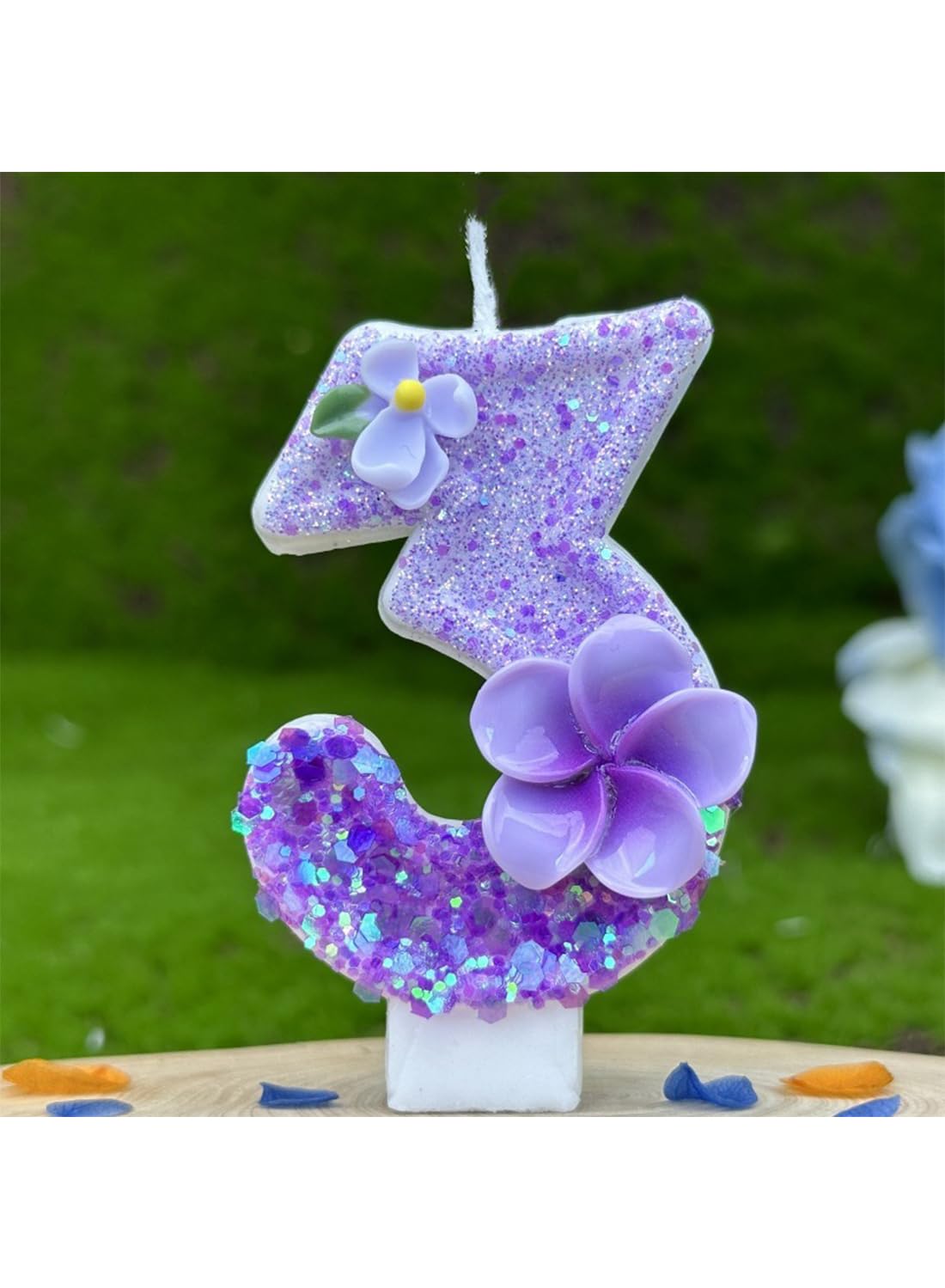 Purple Flower Number Cake Candle