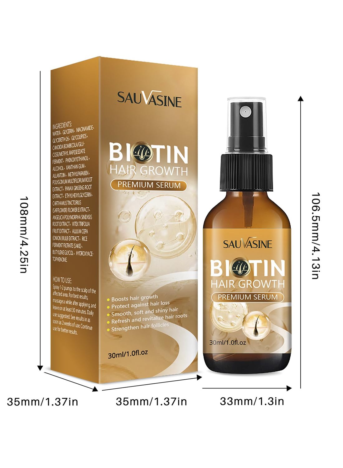 Biotin Hair Growth Serum, Premium Biotin Hair Growth Spray with Castor Oil, Hair Thickening Herbal Serum for Hair Growth, for Thicker Longer & Stronger Hair, Reduces Hair Loss 30ml