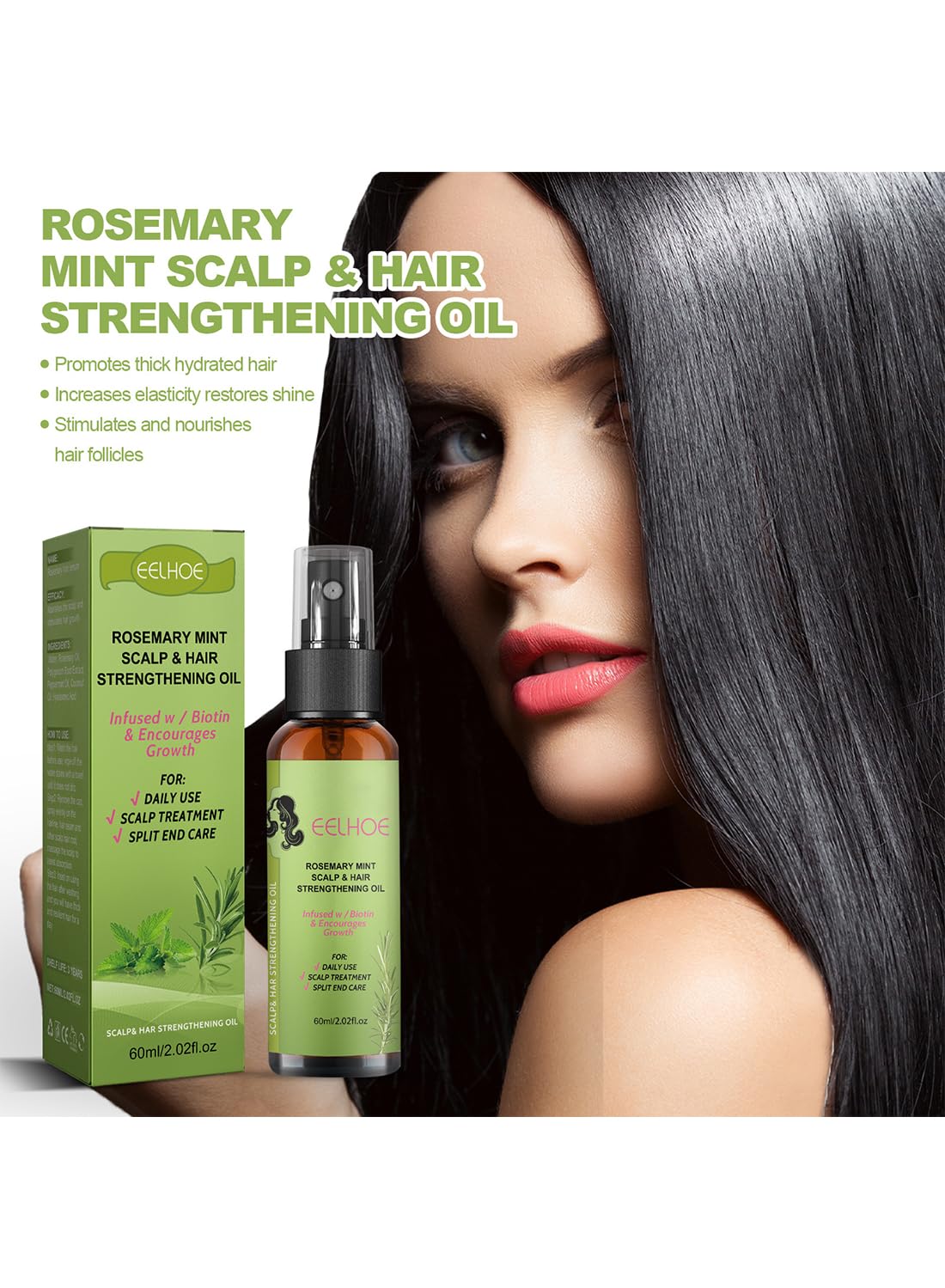 2Pcs Rosemary Mint Scalp & Hair Strengthening Oil Spray Set Hair Growth Oil to Help Stimulate New Hair Growth and Strengthen Hair Follicles and Encourage Thicker Fuller Hair 60ml/Pcs