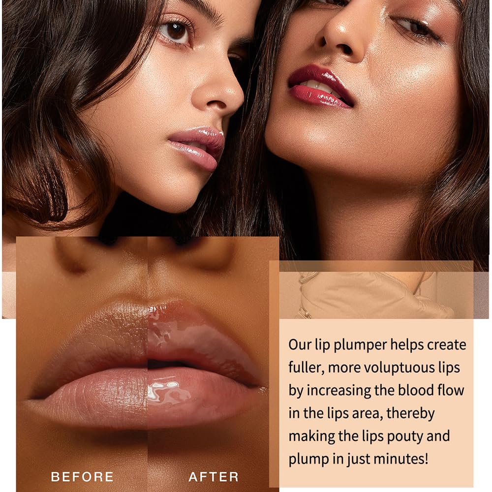 Lip Plumper with Mint and Ginger Extract, Mirror Gloss Ultra Hydrating Long Lasting Nonstick Cup Moisturizing Tinted Lip Gloss, Nourishing Lip Gloss for Girls & Women