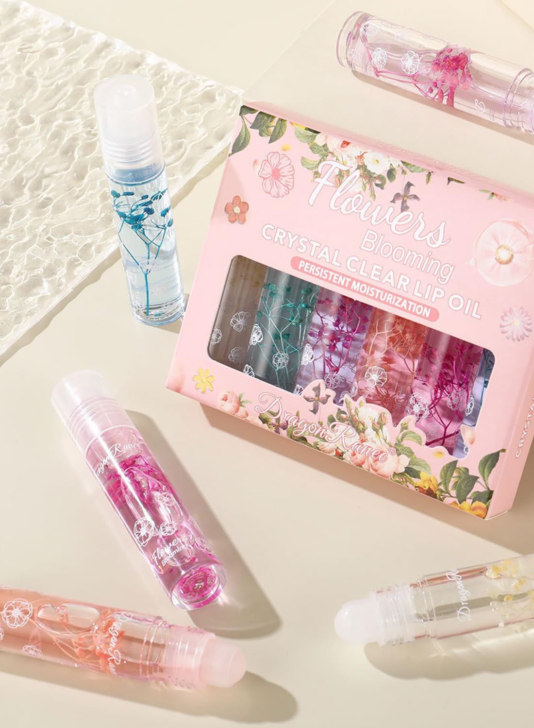 Clear Glossy Lip Oil Set, Hydrating Transparent Lip Glow for Women 6Pcs