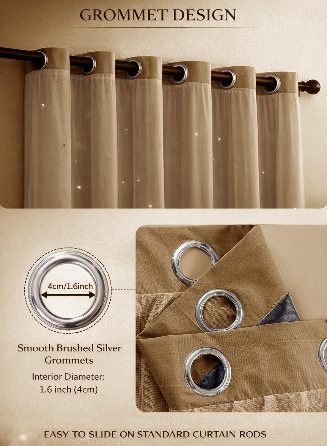 L&wen Star Blackout Curtains with Sheer, Drapes Grommet Room Darkening Curtain for Bedroom