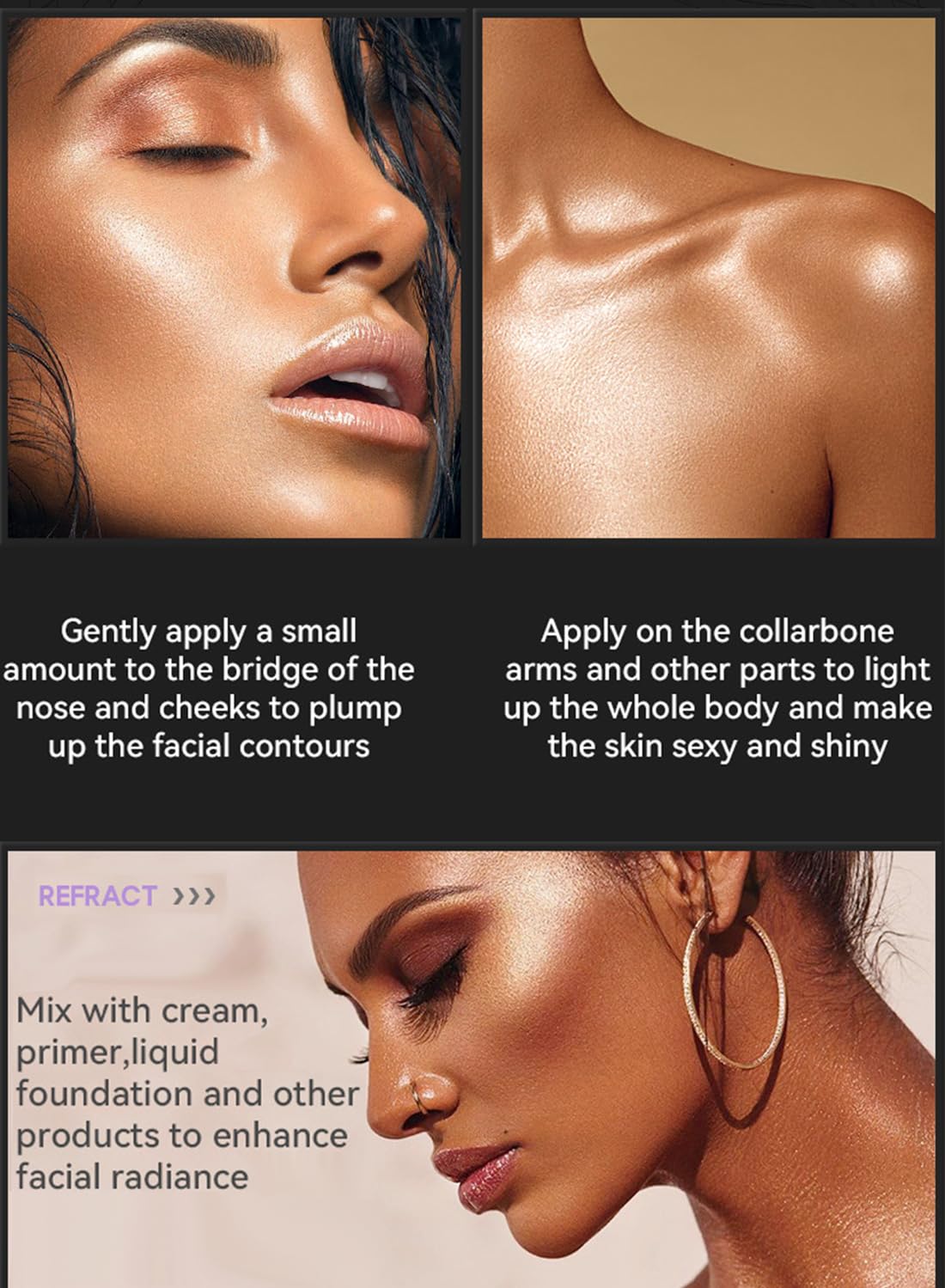 Liquid Highlighter, Shimmer Glitter Body Oil, Long Lasting Waterproof High Shiny Illuminator