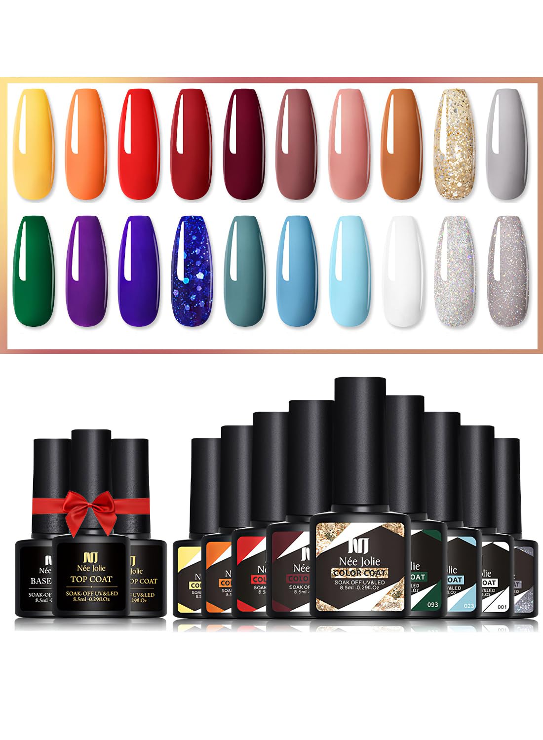 23Pcs Gel Nail Polish Set, Soak off Nail Lamp Gel Polish Starter Set with Base Gel Top Coat Matte Top Coat, for Nail Art Salon Home, Gift for Women