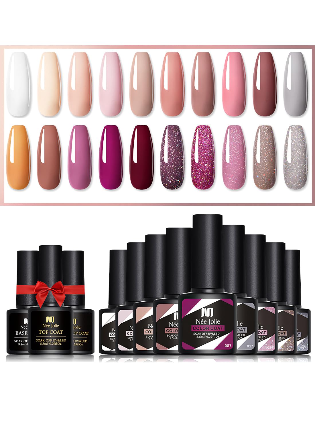23Pcs Gel Nail Polish Set, Soak off Nail Lamp Gel Polish Starter Set with Base Gel Top Coat Matte Top Coat, for Nail Art Salon Home, Gift for Women