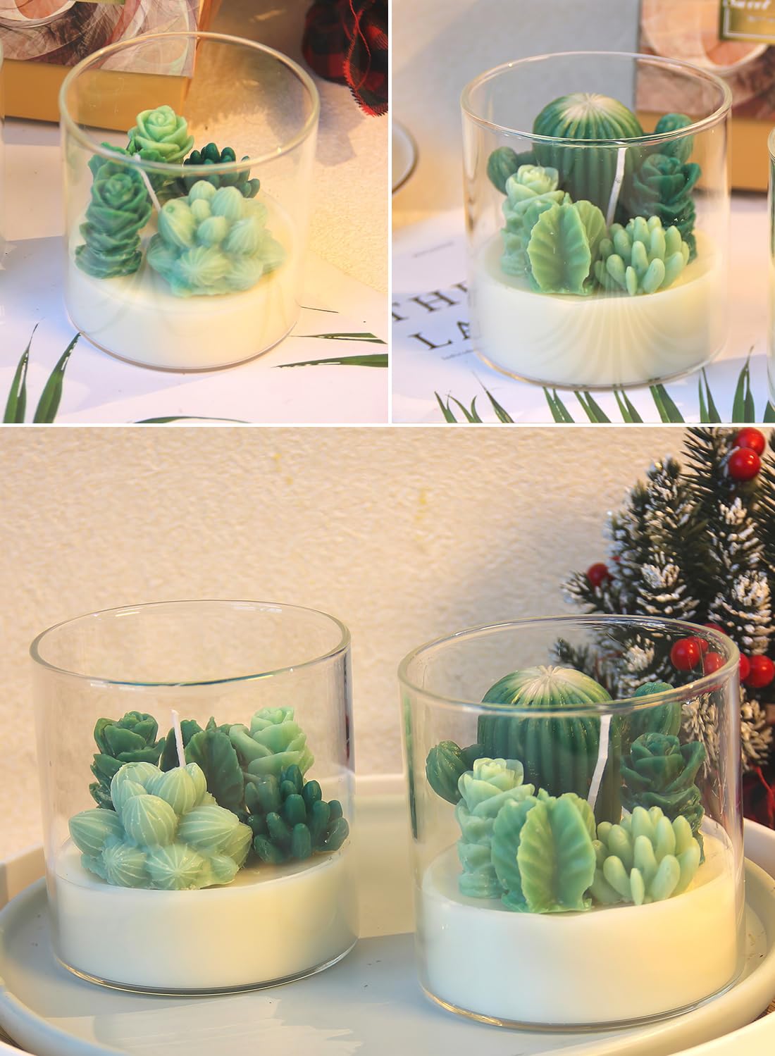Succulent Scented Candles, Long Lasting Natural Lovely Scented Candles Gift Set, Mini Plants Candles for Spa Home Party Decors Wedding and Warm Gifts