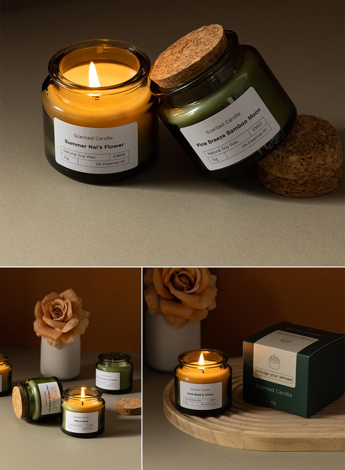 Scented Candles, Long Lasting Strong Fragrance Aromatherapy Candles, Candle Gift Set, Soy Candle for Home SPA Bathing Yoga Travel,