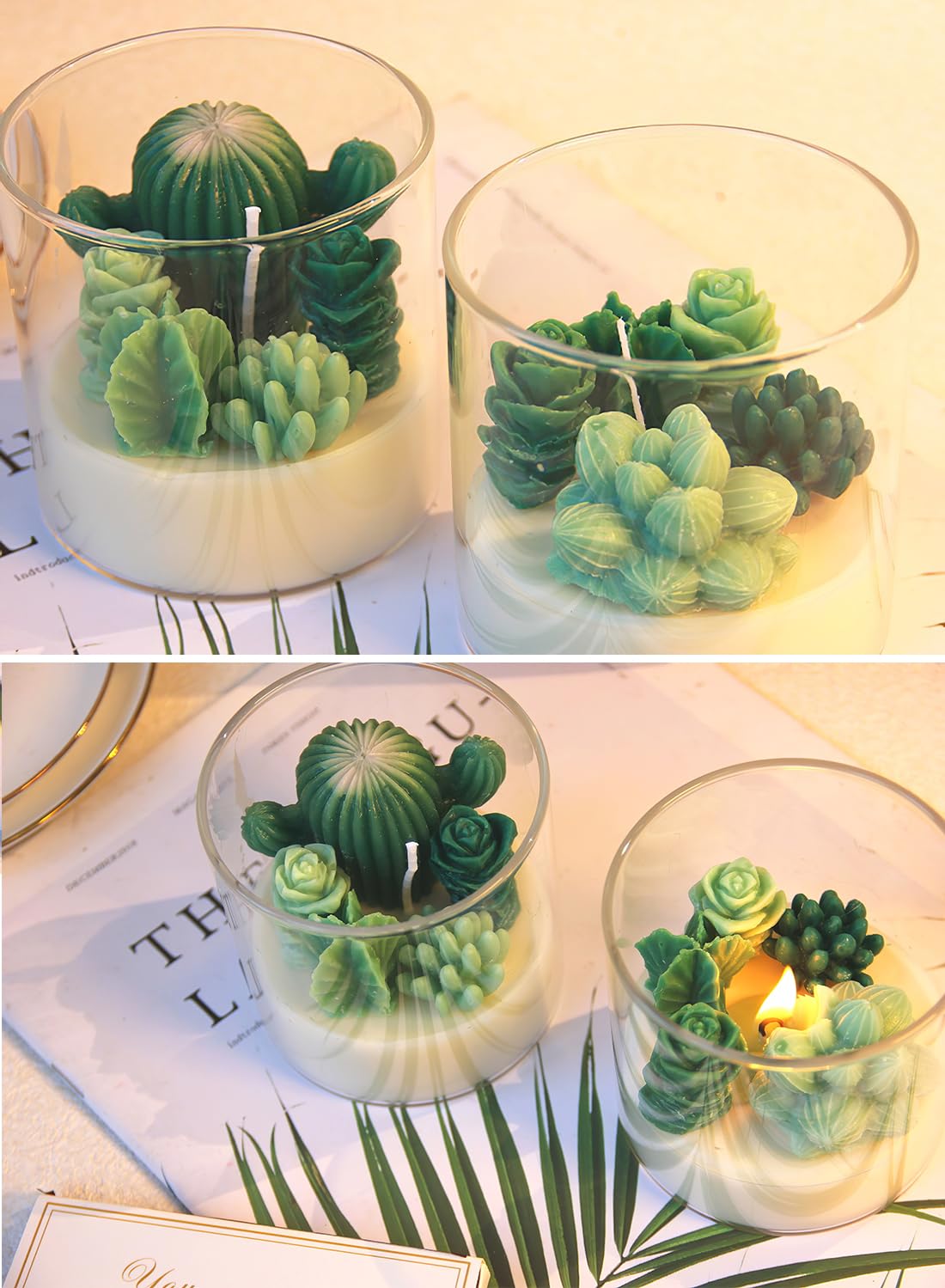 Succulent Scented Candles, Long Lasting Natural Lovely Scented Candles Gift Set, Mini Plants Candles for Spa Home Party Decors Wedding and Warm Gifts