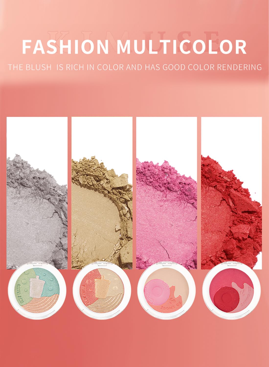 4 Pcs Multi-Colored Blush Powder Set, Long Lasting Contour and Highlighter Palette, Matte & Shimmer Finishes, Lightweight Makeup Gift Kit for Cheek and Eye