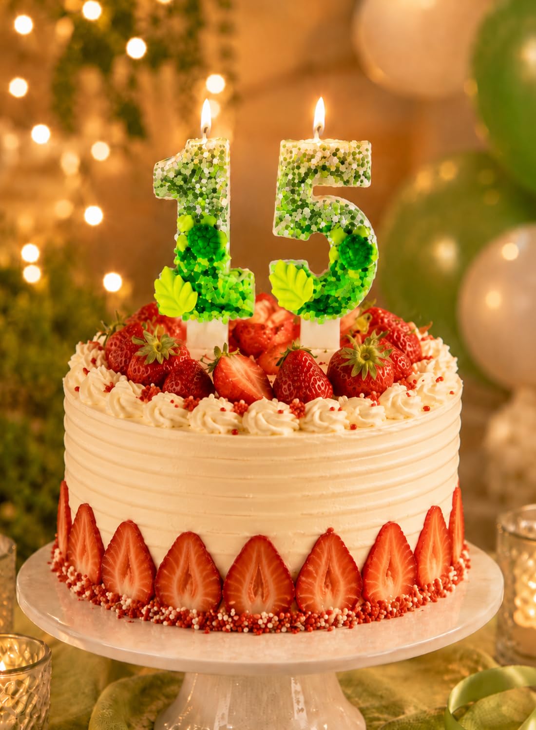 L&wen 7cm Birthday Number Candles for Cake Decoration, Glittery Cake Toppers with Perfect for Kids' Parties, Anniversaries Celebrations