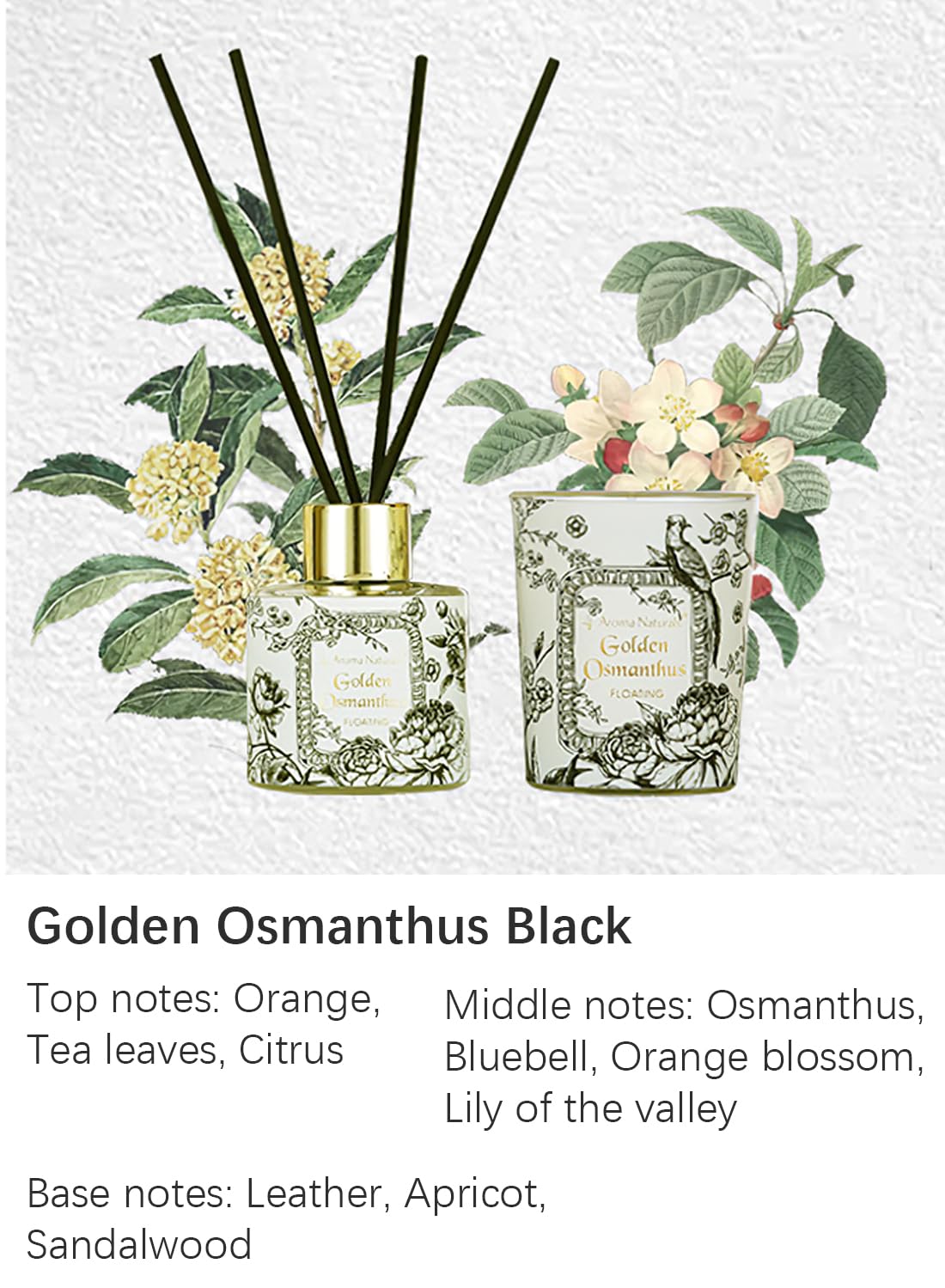 Aroma Naturals Reed Diffuser and Scented Candle Set, Flower Diffuser with Scented Candle and Rattan Sticks, Home & Office Decor, Gift Set