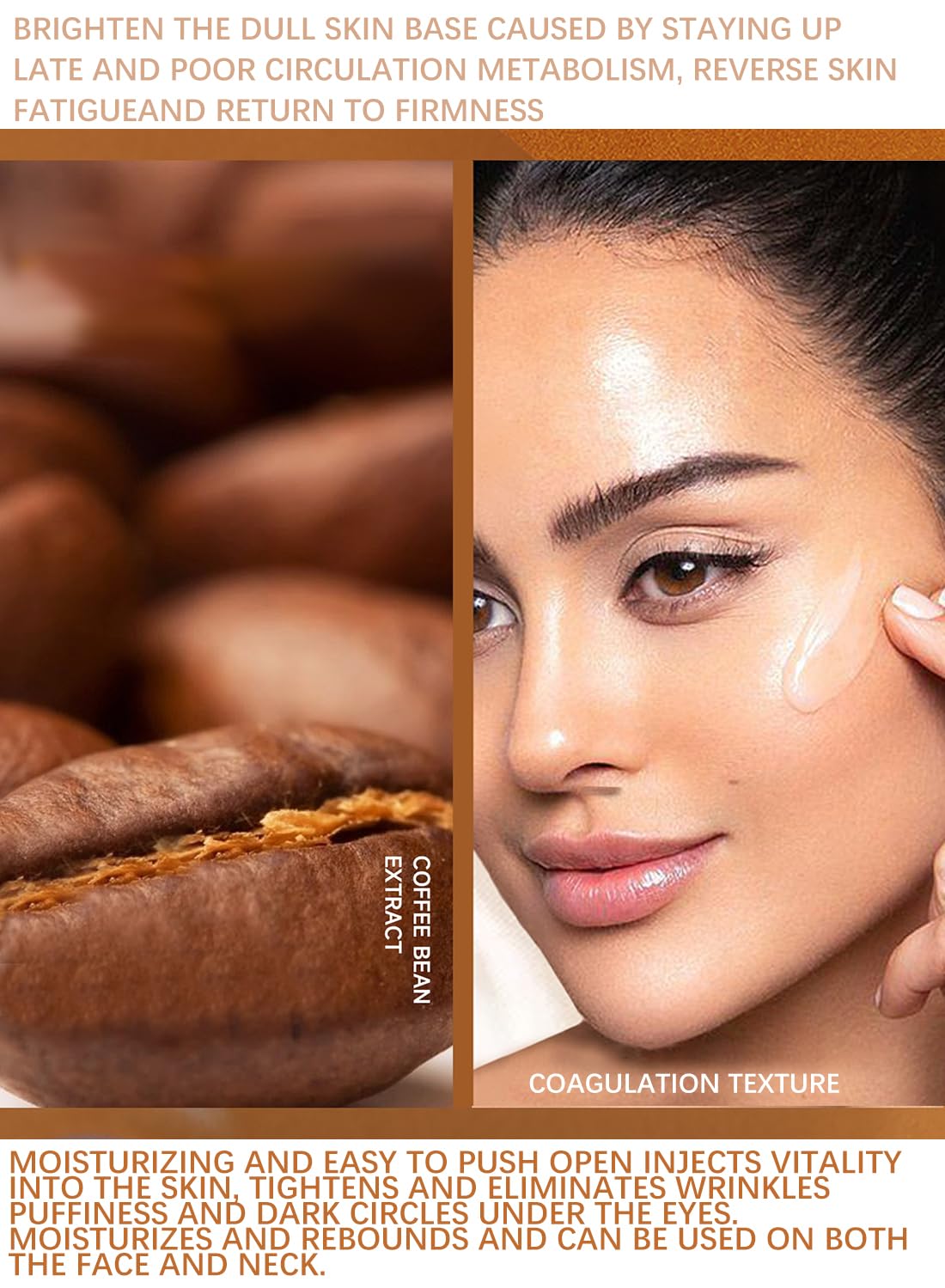 Firming Essence Stick with Caffeine, Anti-Aging Anti Puffiness Anti Dark Circles Face Moisturizer, Boosts Skin Radiance, Fades Fine Line, for Face and Neck 34g