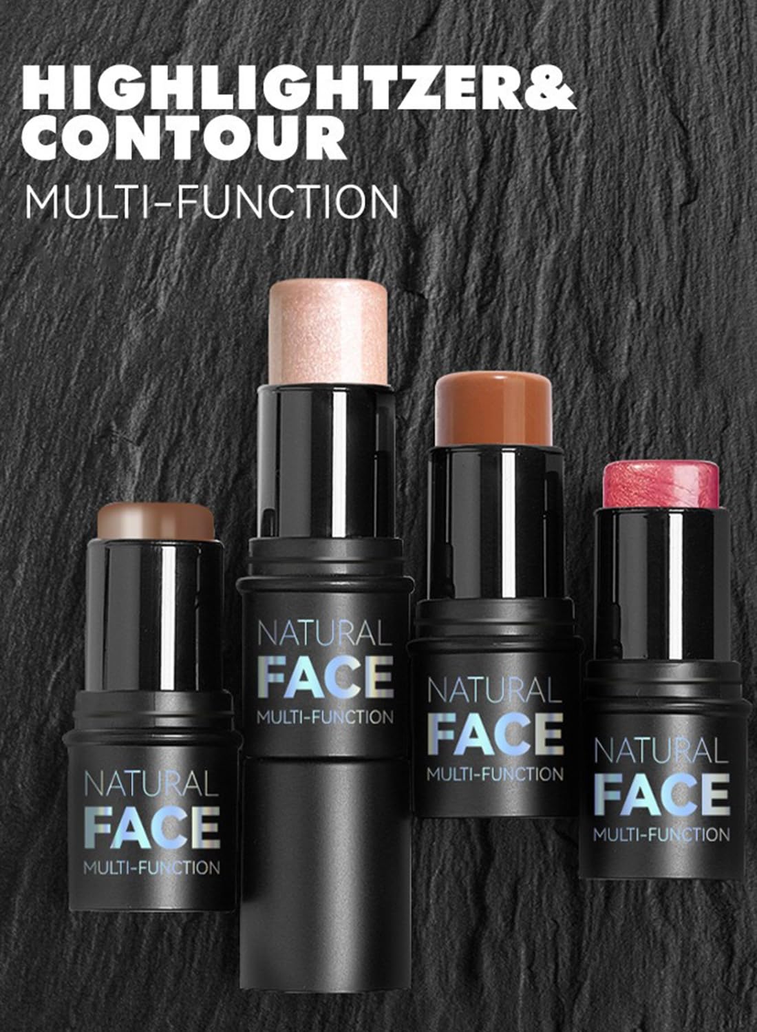 Contour Stick, Natural Multi-Function Long Lasting Waterproof Highlighter Stick, Lightweight Smooth Bronzer Stick, Non Stick Blush Stick Makeup for All Skin