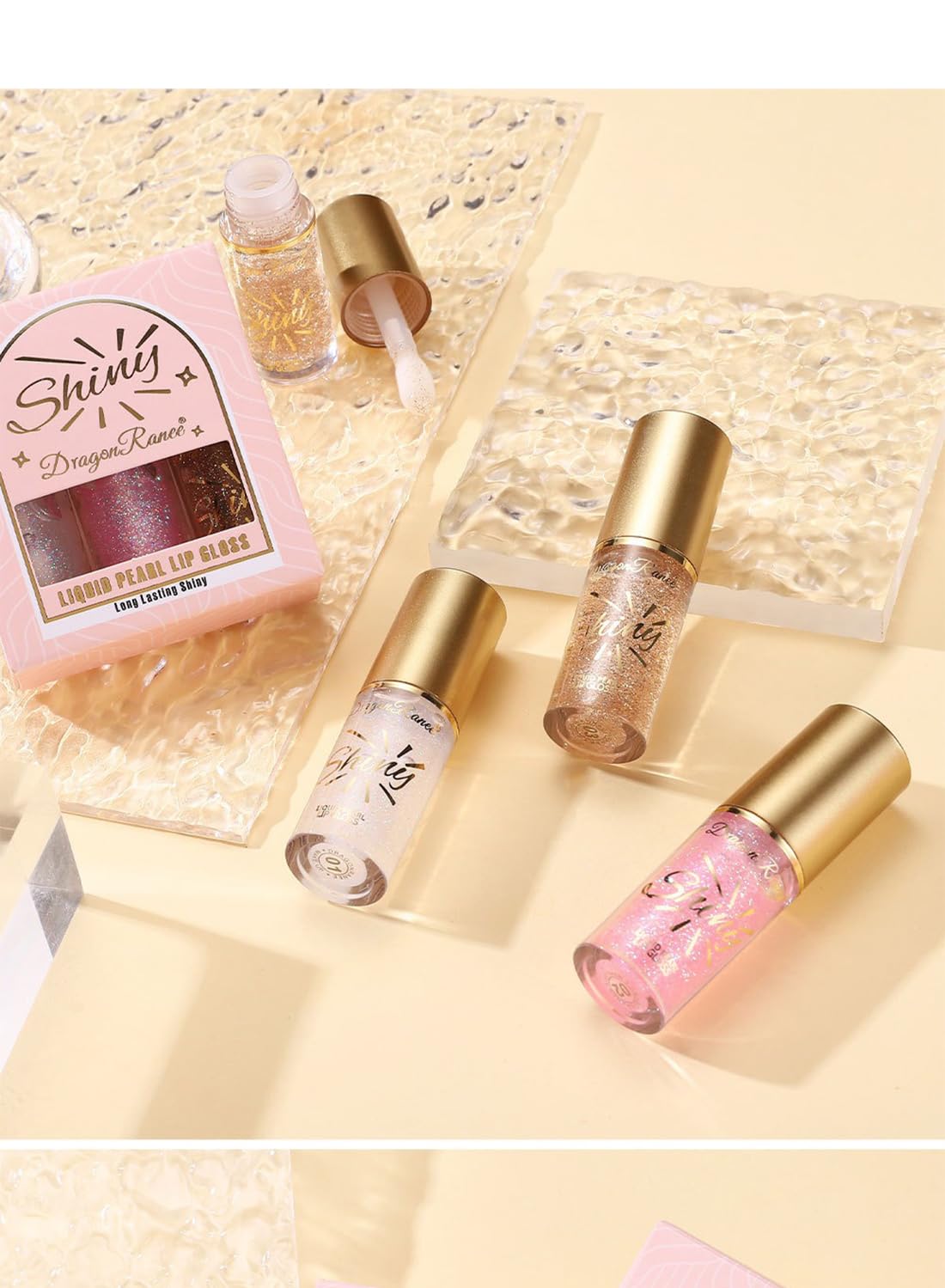 3Pcs Glossy Lip Glow, Moisturizing Shiny Liquid Lipstick Set with Large Brush