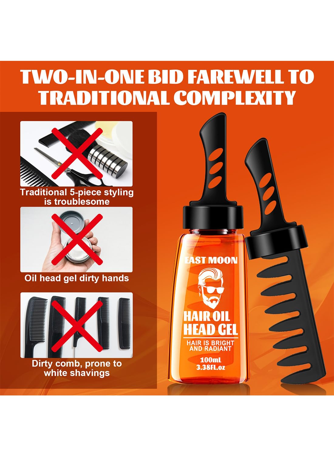 Men Hair Gel, Hair Styling Cream Set Solution with Wide Tooth Comb for Men 100ml