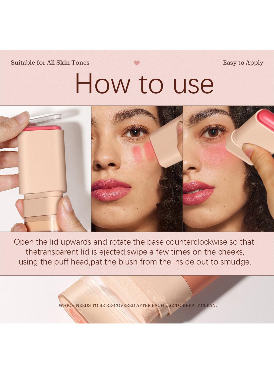Blush Stick, Moisturizing Blush Cream, Natural Waterproof Multi-Use Lip Tint, High Pigmented Creamy Blush Stick for Eyes Lips and Cheeks, Gift Set for Women 30G