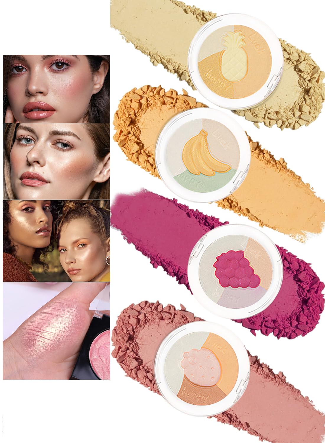 4 Pcs Multi-Colored Blush Powder Set, Long Lasting Contour and Highlighter Palette, Matte & Shimmer Finishes, Lightweight Makeup Gift Kit for Cheek and Eye