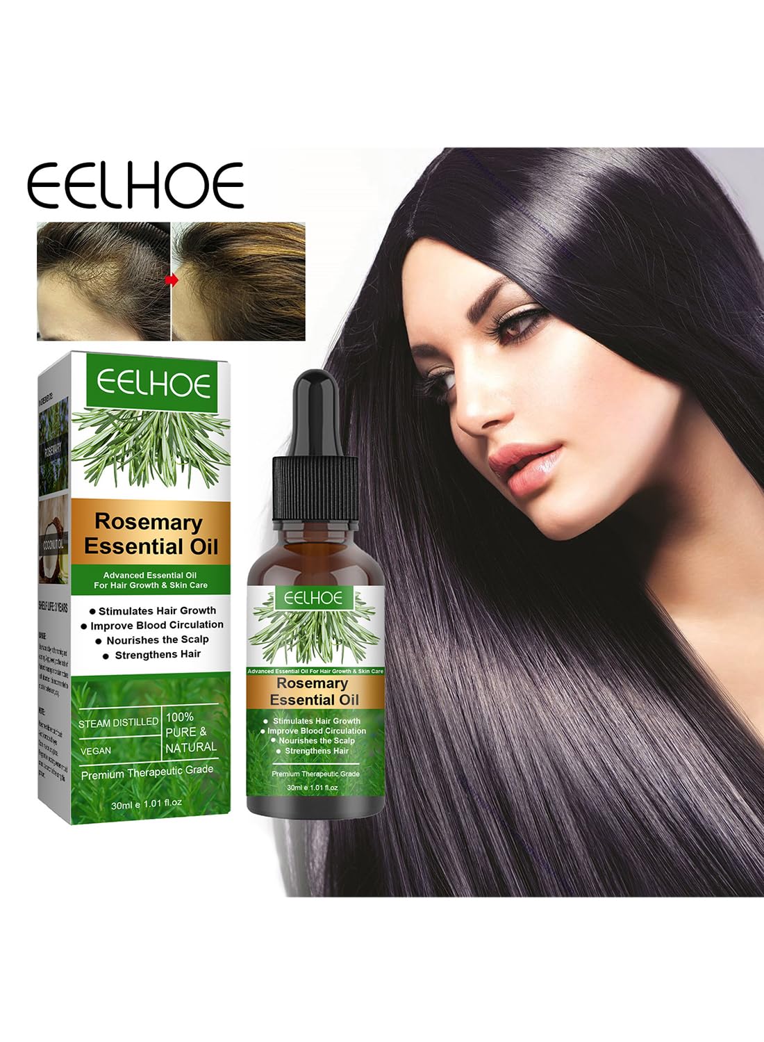 Rosemary Essential Oil, Hair Strengthening Oil, with Pure and Natural Formula, Promote Hair Growth, Nourish the Scalp, Repair Hair 30ml