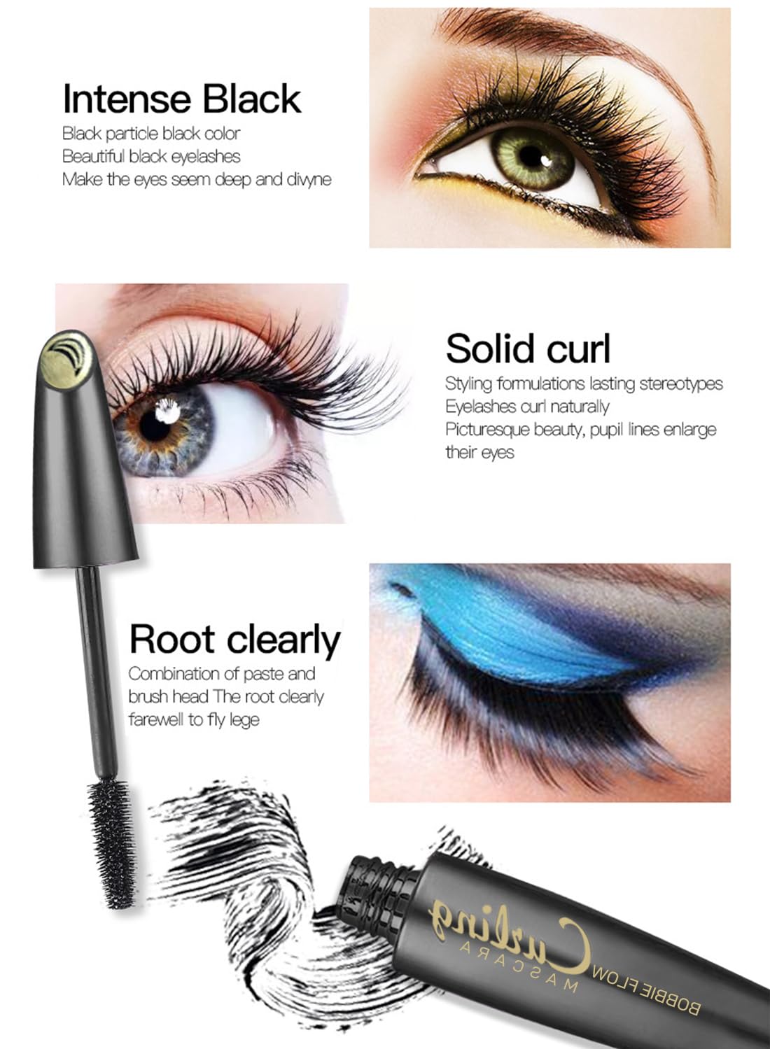 3 in 1 Four Tip Eyebrow & Liquid Eyeliner & Mascara Kit, Natural Waterproof Long Lasting Eye Makeup Set, Non Clumping, Lengthening, Curling, Quick Drying Makeup Salon Set for Women