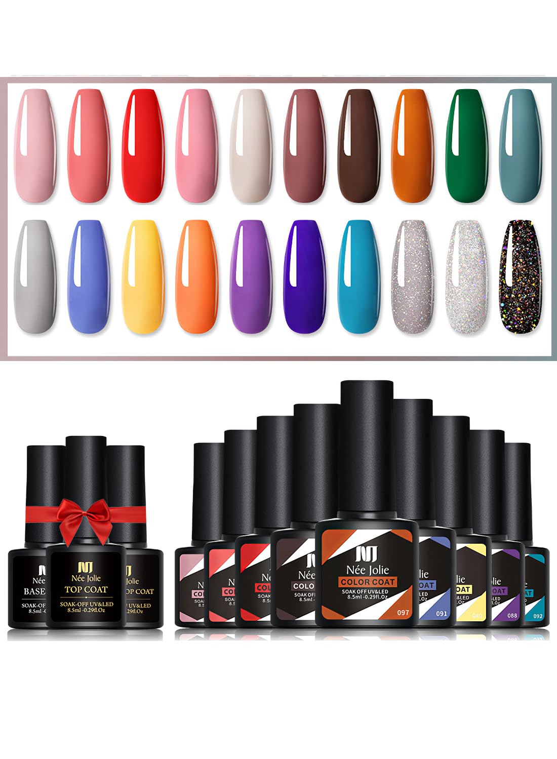 23Pcs Gel Nail Polish Set, Soak off Nail Lamp Gel Polish Starter Set with Base Gel Top Coat Matte Top Coat, for Nail Art Salon Home, Gift for Women