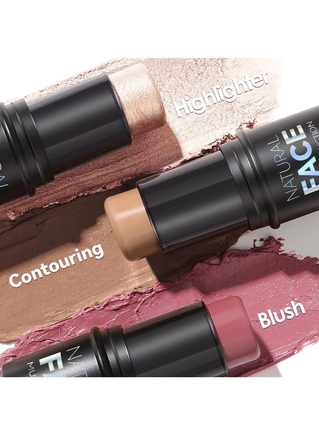 Contour Stick, Natural Multi-Function Long Lasting Waterproof Highlighter Stick, Lightweight Smooth Bronzer Stick, Non Stick Blush Stick Makeup for All Skin