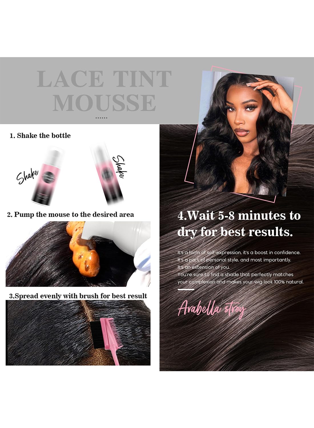 Lace Tint Melting Hair Mousse, Lace Tint Mousse for Hair Wig Lace Wigs Toupees and Hairpieces, Natural Finishing Lace Color 150ml