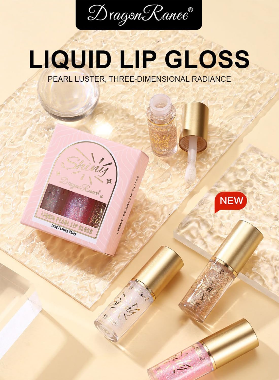 3Pcs Glossy Lip Glow, Moisturizing Shiny Liquid Lipstick Set with Large Brush