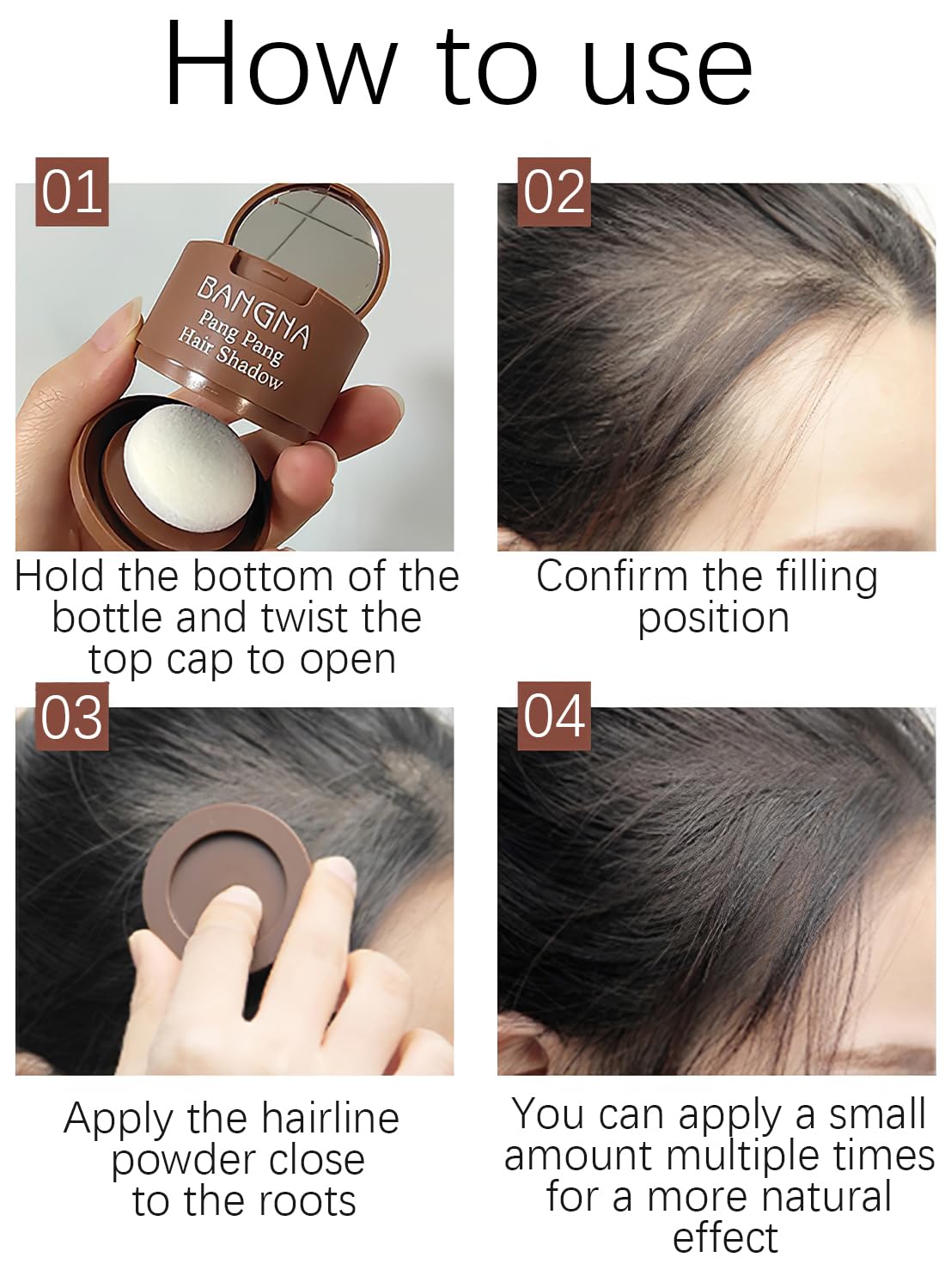 Instantly Hair Shadow with Puff Touch, Root Touch Up Hair Powder Stick, Root Cover Up Hair Color for Thinning Grey Hairline, Hair Root Concealer for Women and Men 4G