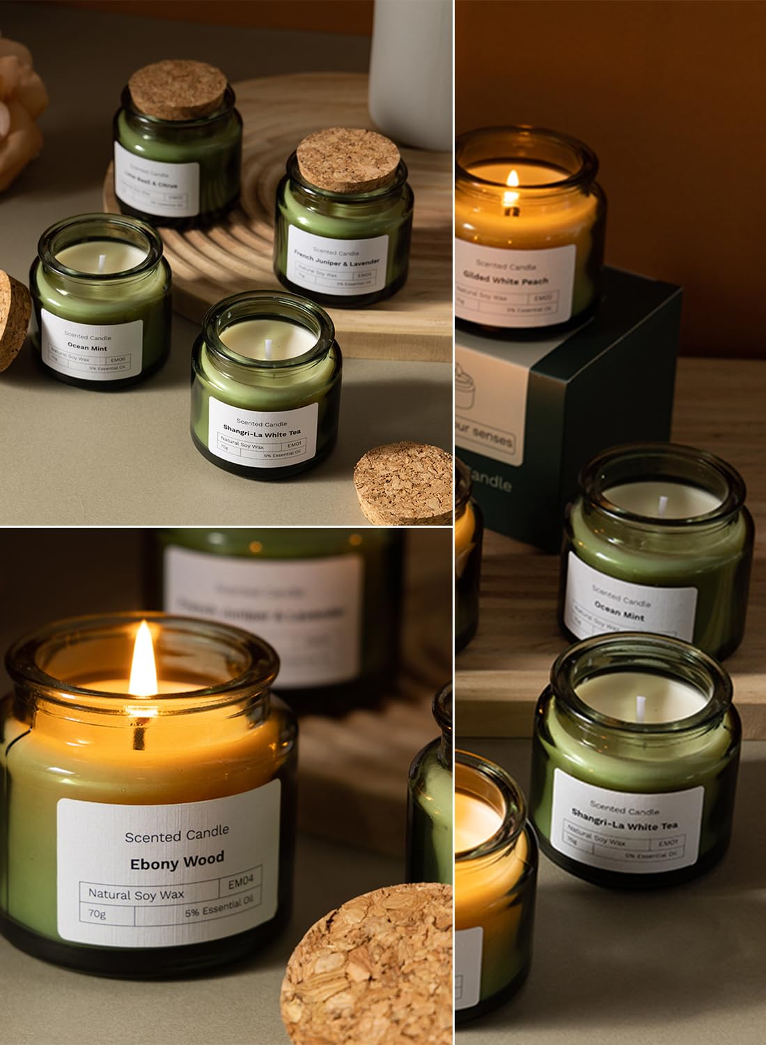 Scented Candles, Long Lasting Strong Fragrance Aromatherapy Candles, Candle Gift Set, Soy Candle for Home SPA Bathing Yoga Travel,
