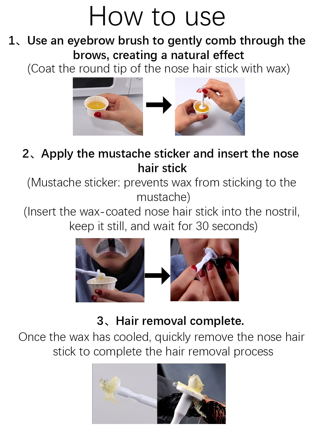 Nose Wax Kit for Nose Hair and Facial Hair, Hair Removal Kit with 10 Applicators