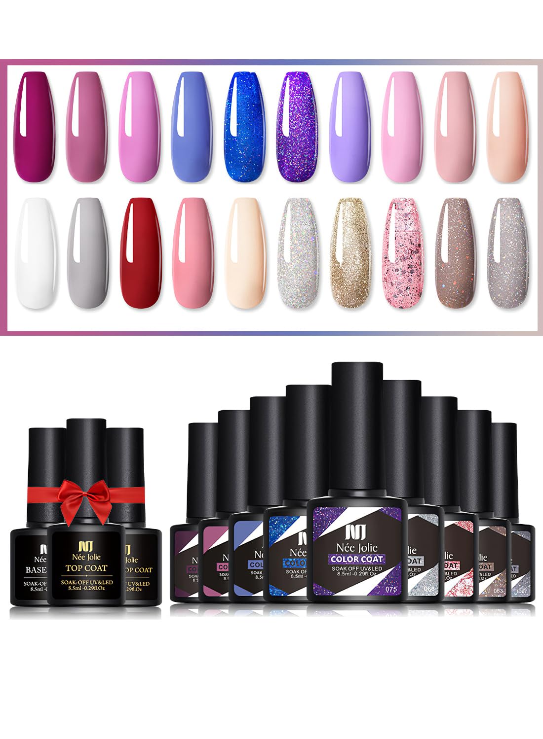 23Pcs Gel Nail Polish Set, Soak off Nail Lamp Gel Polish Starter Set with Base Gel Top Coat Matte Top Coat, for Nail Art Salon Home, Gift for Women