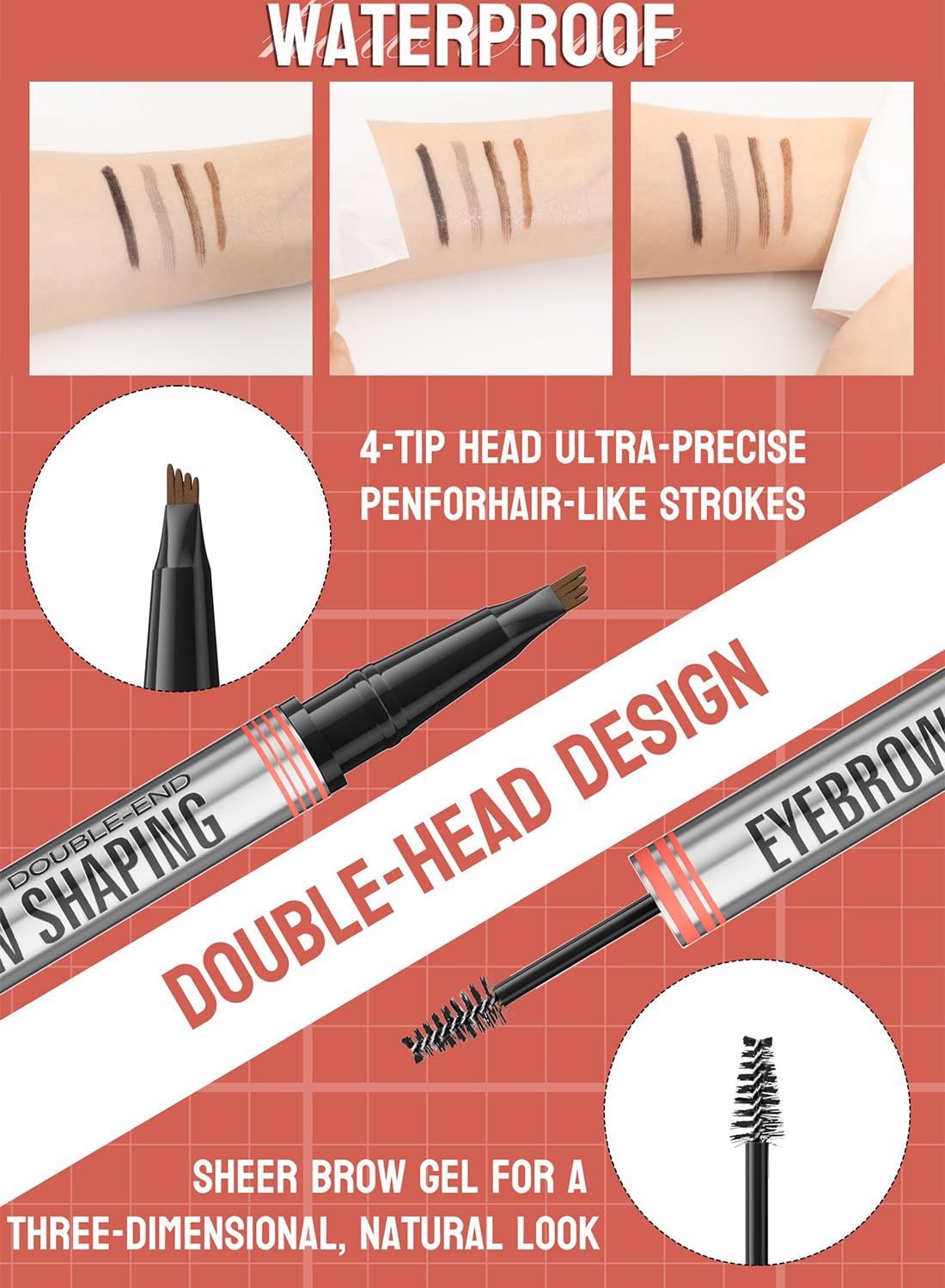 2 in 1 4-Tip Brow Pen & Eyebrow Gel