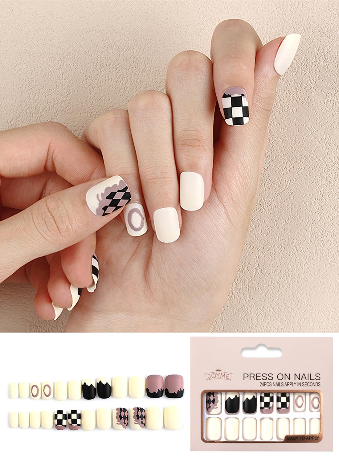 24 Pcs Press On Nails Short, Reusable Natural French Gel Nail Tips Set for Salons and DIY with 72 Pcs Nail Adhesive Glue Tabs & Mini Nail File & Manicure Mini Stick for Women