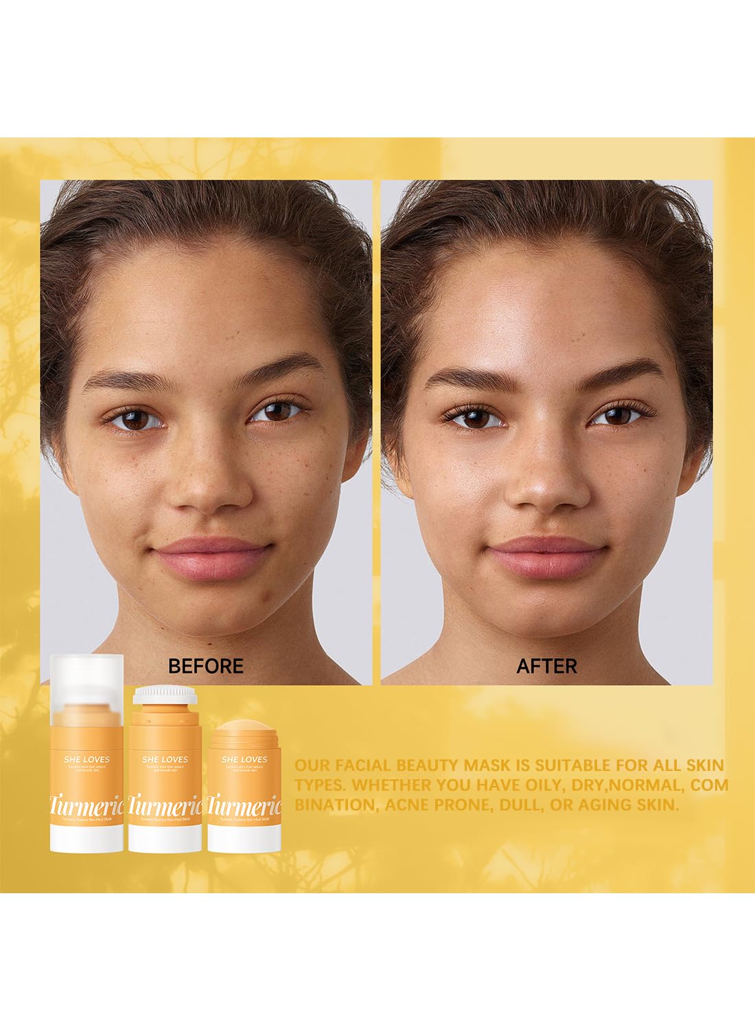 Turmeric Clay Face Mask Stick, Organic Vitamin C Purifying Clay Mask, Reduce Acne Scars Blackhead Healing Mask, Deep Pore Cleanser, Radiant and Smooth Skin, Anti-Aging Skin Care