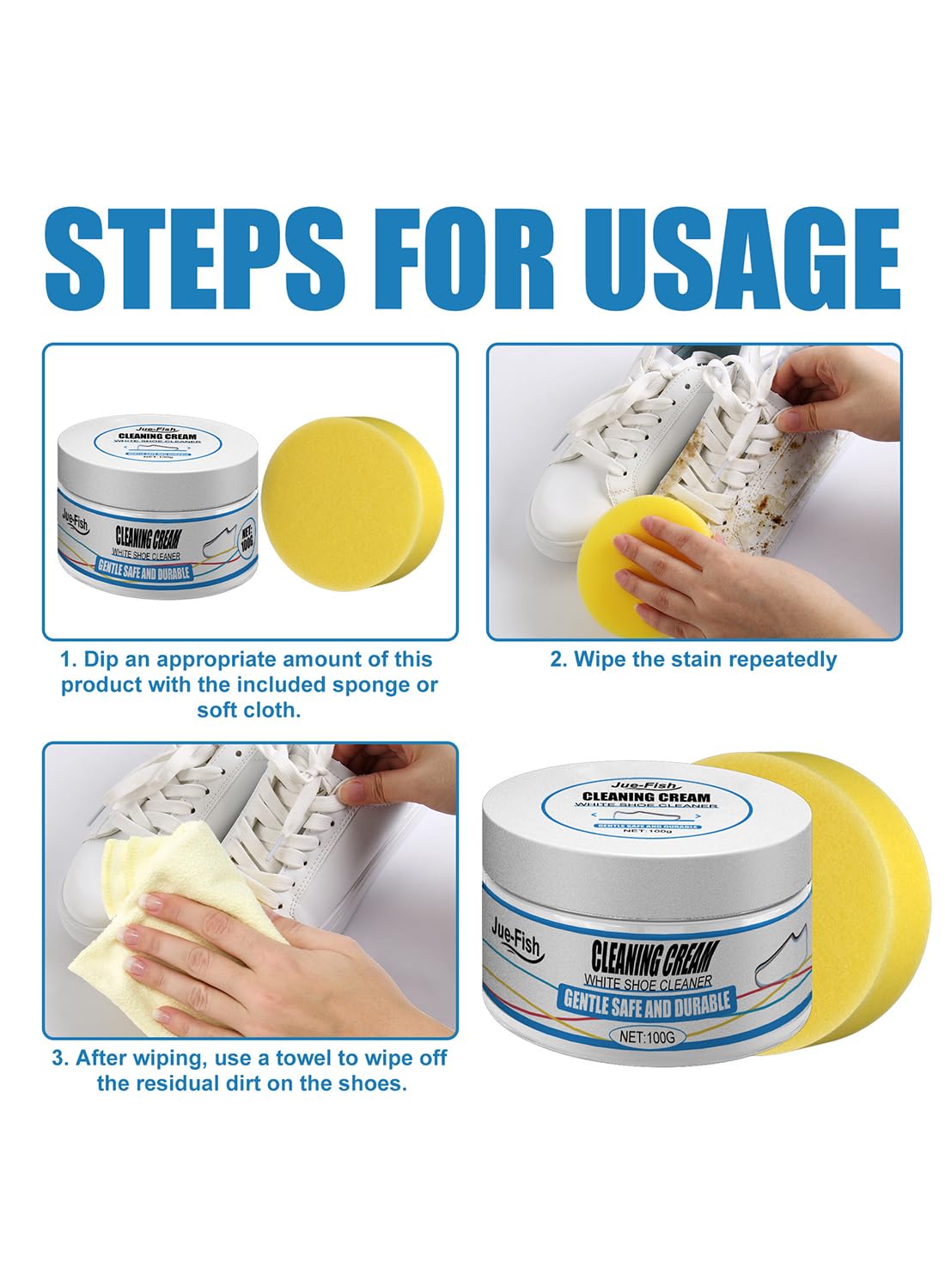 White Shoe Cleaner, Brighten Leather Shoes and Boots Sneaker Cleaner 100g