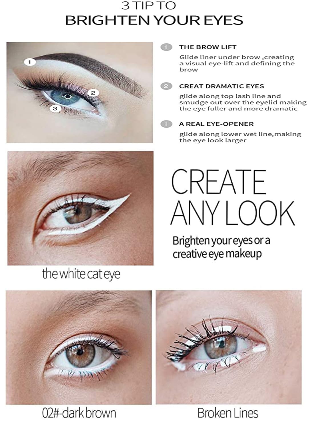 2Pcs Black & White Eyeliner Pencil, Multi-Use Waterproof Smudge Proof Mechanical Eyeliner Pencil, Smooth Eye Brightener with Ultra-Fine Tip, Long Lasting Silkworm Eye Liner Cream, Gift Set for Women