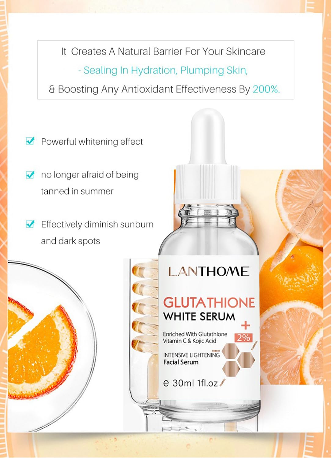 2% Glutathione Facial Serum, Whitening and Anti-Wrinkle Essence - 30ml