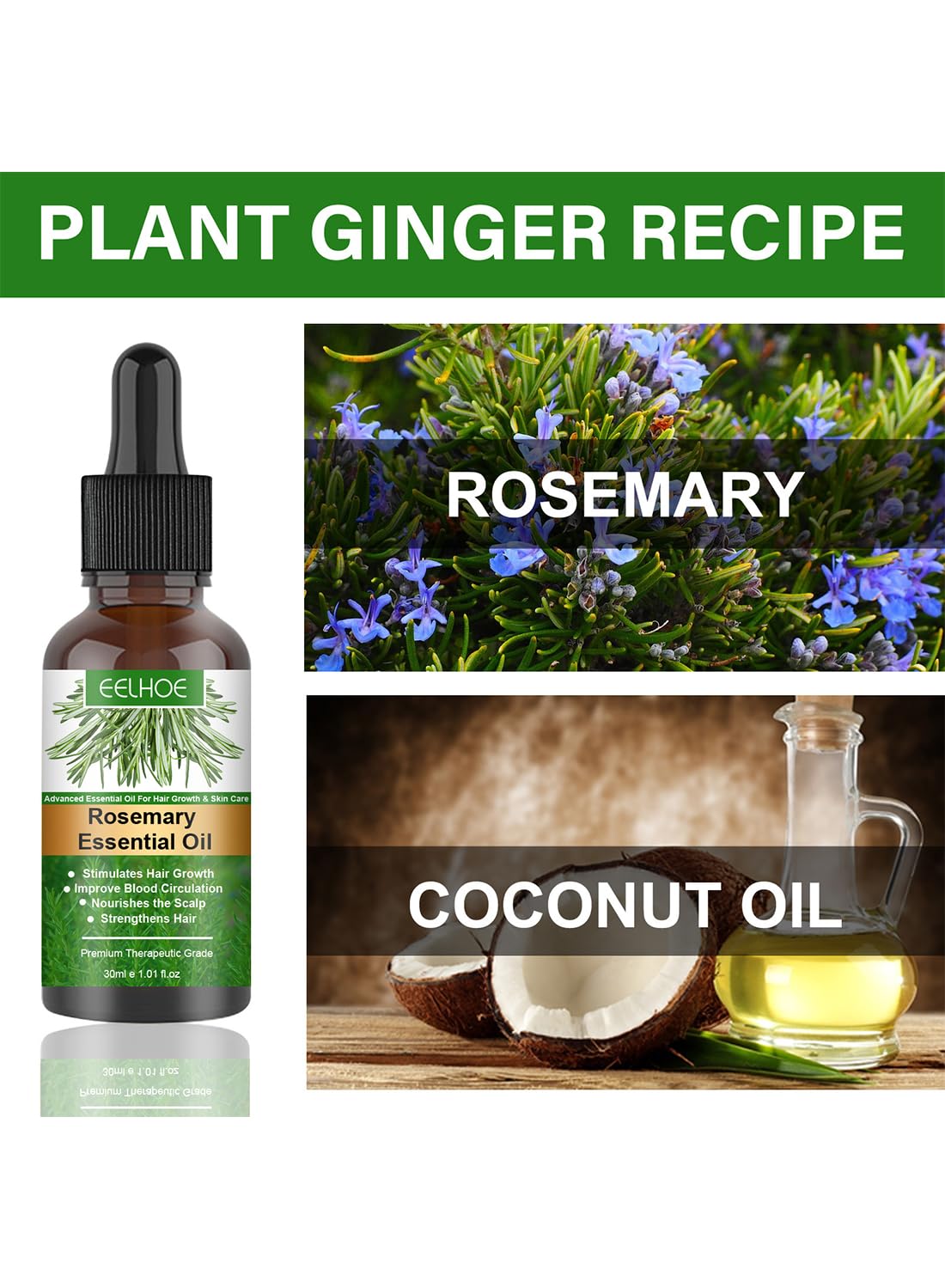 Rosemary Essential Oil, Hair Strengthening Oil, with Pure and Natural Formula, Promote Hair Growth, Nourish the Scalp, Repair Hair 30ml