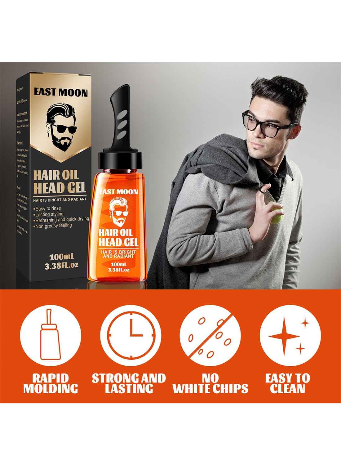 Men Hair Gel, Hair Styling Cream Set Solution with Wide Tooth Comb for Men 100ml
