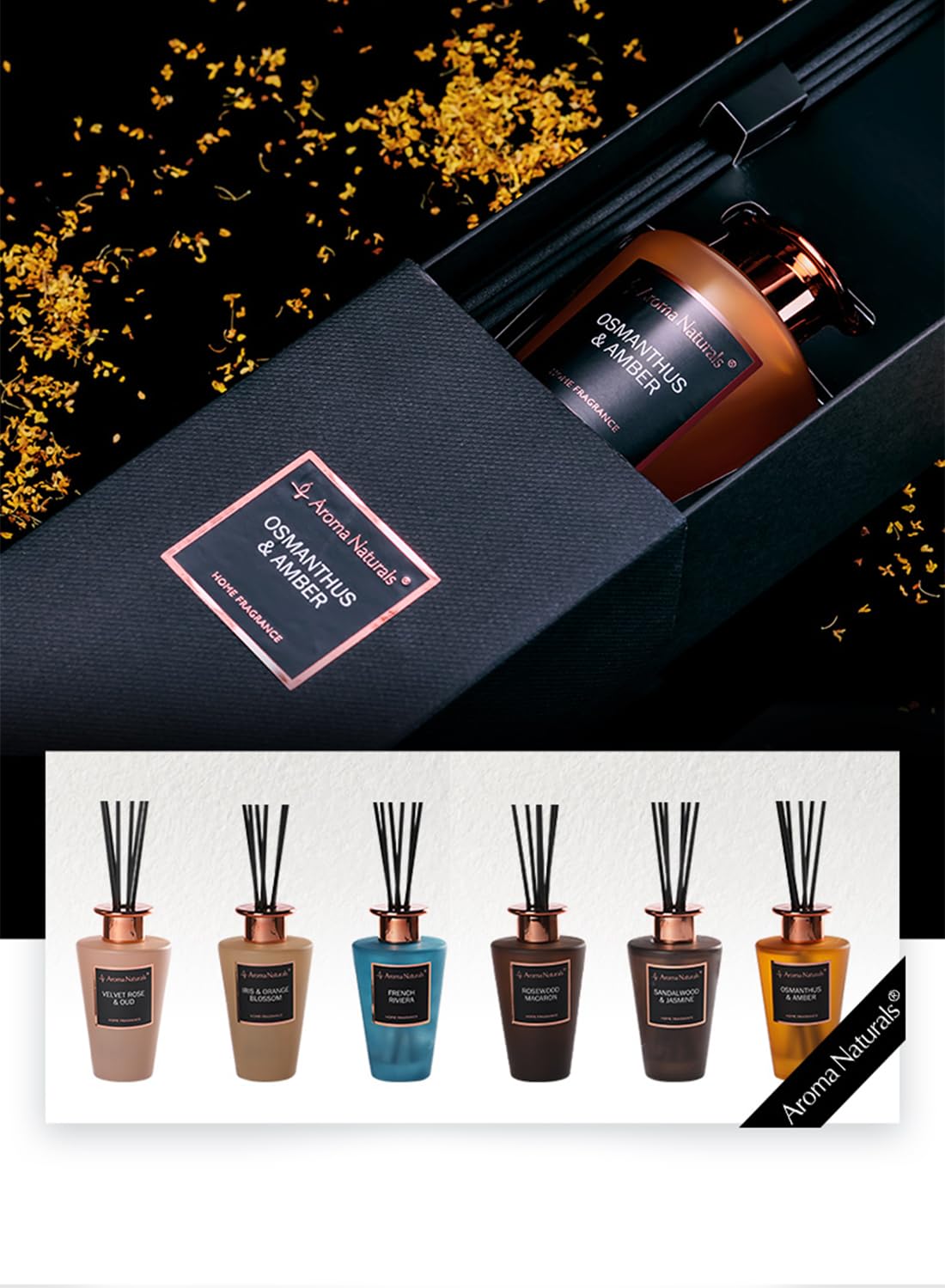 Aroma Naturals Reed Diffuser Gift Set for Women, Scented Aromatherapy Diffuser Set, Air Freshener, Home Decor & Home Fragrance for Bedroom Bathroom Office 200ml