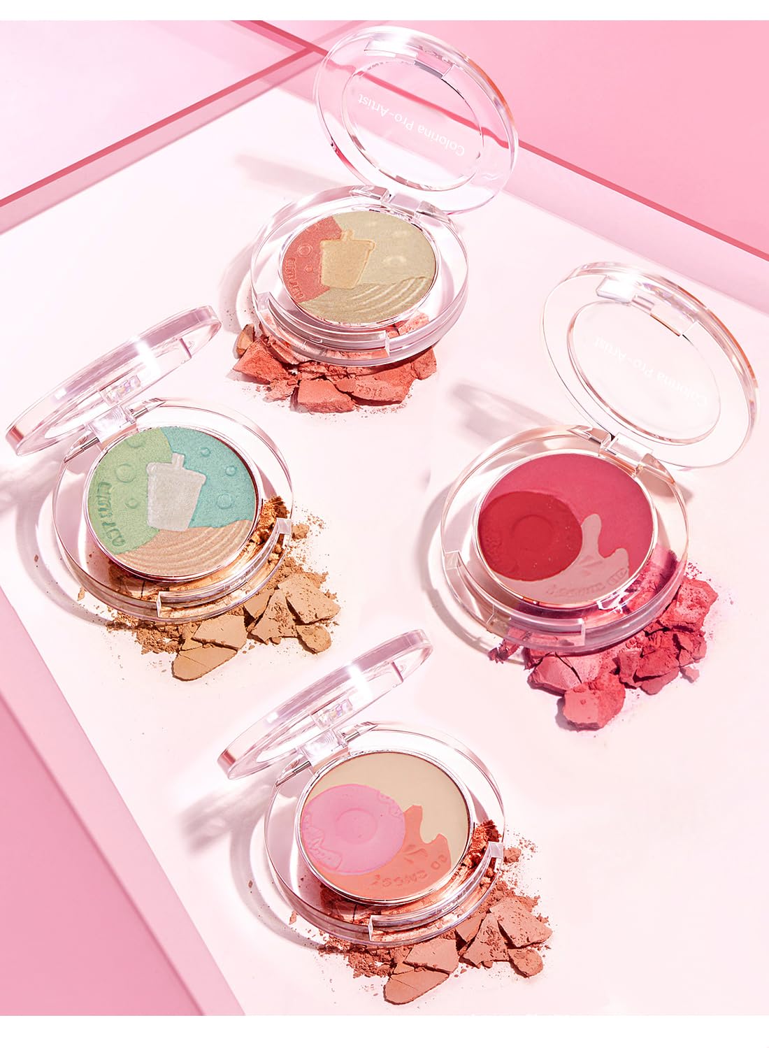 4 Pcs Multi-Colored Blush Powder Set, Long Lasting Contour and Highlighter Palette, Matte & Shimmer Finishes, Lightweight Makeup Gift Kit for Cheek and Eye