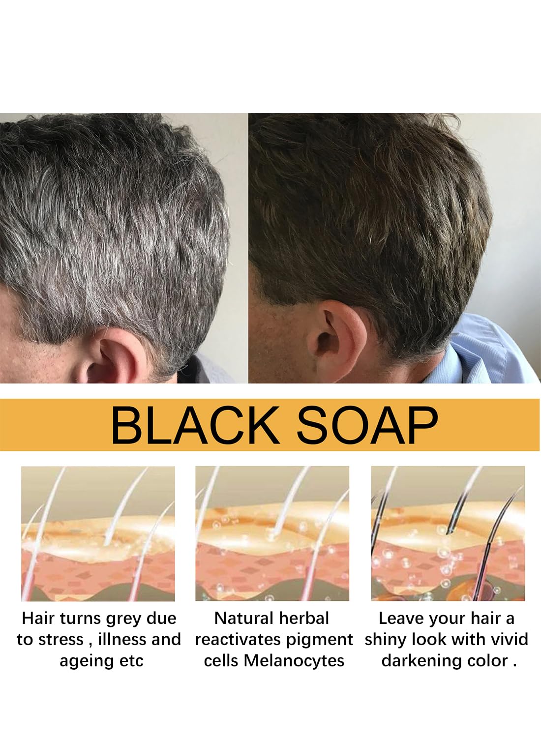 Hair Darkening Soap, Grey Hair Coverage Bar Soap