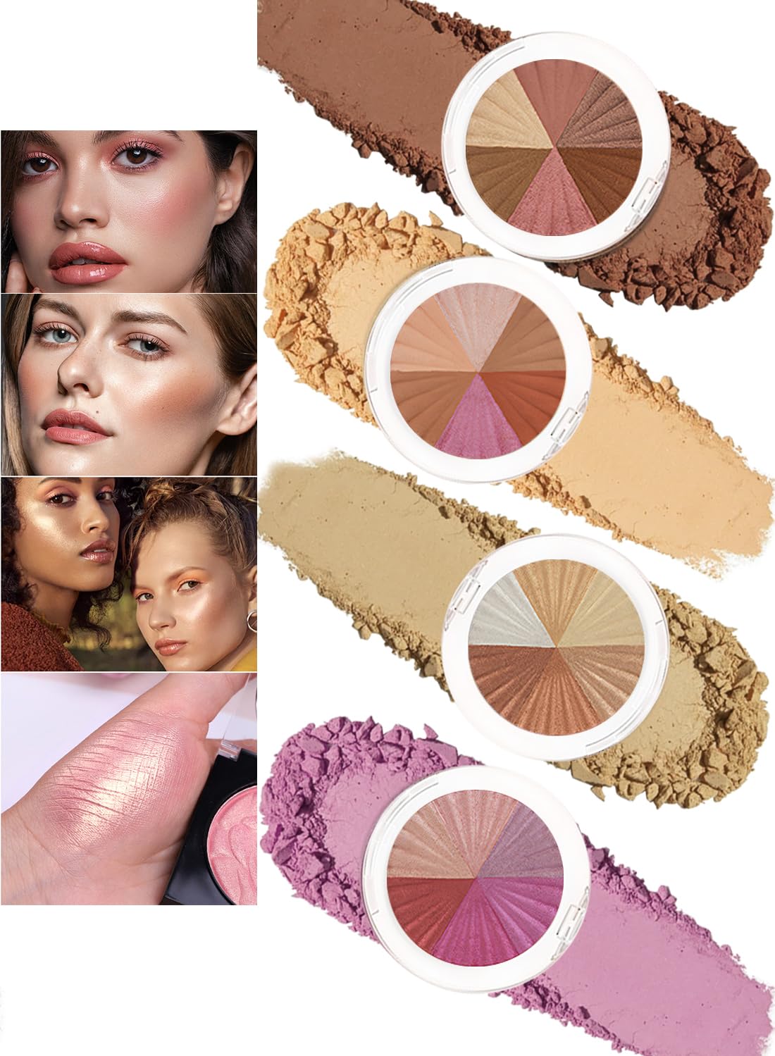 4 Pcs Multi-Colored Blush Powder Set, Long Lasting Contour and Highlighter Palette, Matte & Shimmer Finishes, Lightweight Makeup Gift Kit for Cheek and Eye